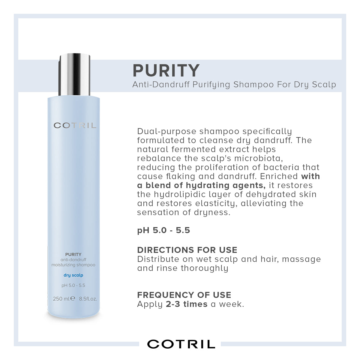 COTRIL Purity Anti-Dandruff & Moisturizing Shampoo For Dry Scalp (250 ml)
